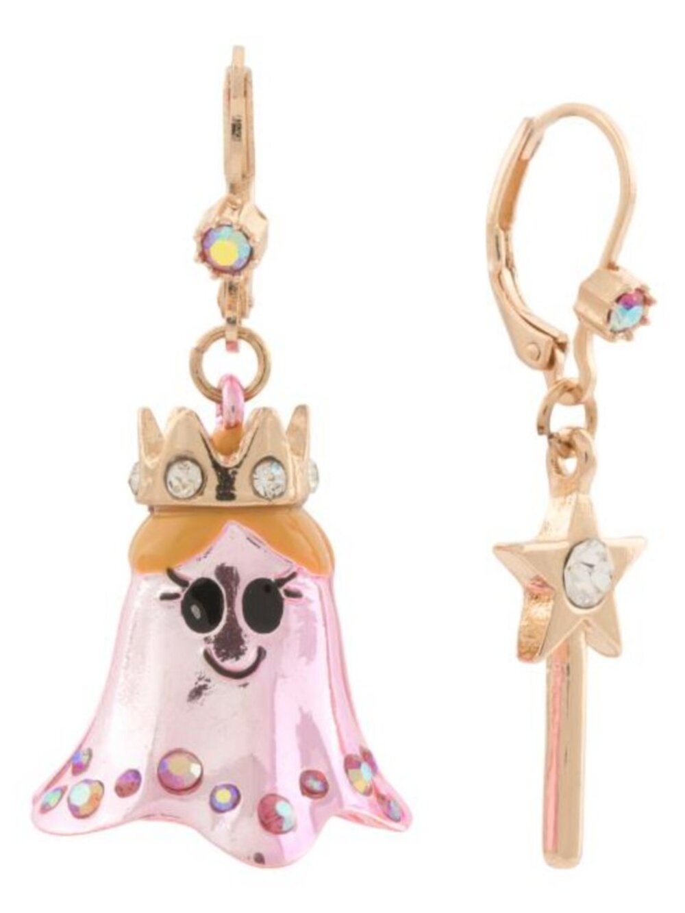 Betsey Johnson Halloween Princess Ghost Wand Mismatched Earrings  nib